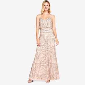 Adrianna Papell taupe beaded Art Deco dress